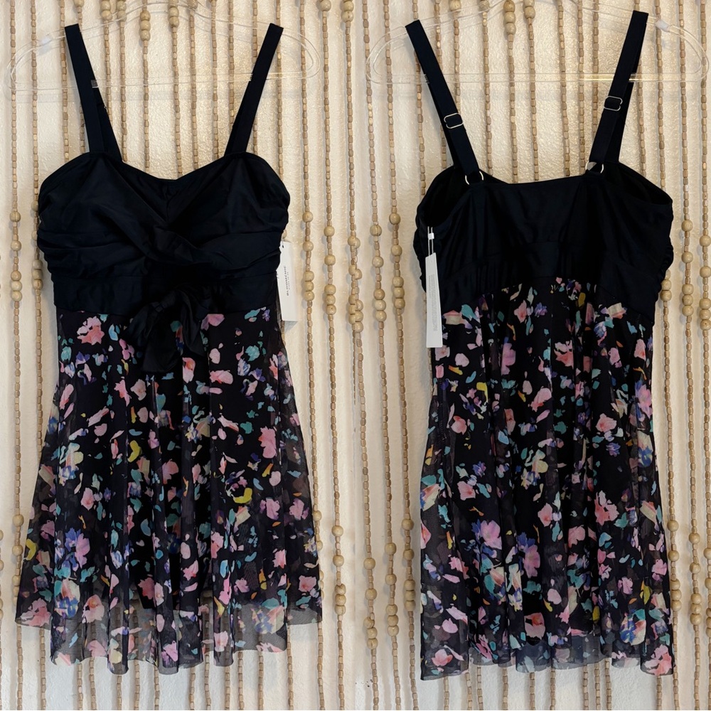NWT Bloomchic Black & Multi Colorful Flowy Floral One piece Swimsuit Dress 14/16